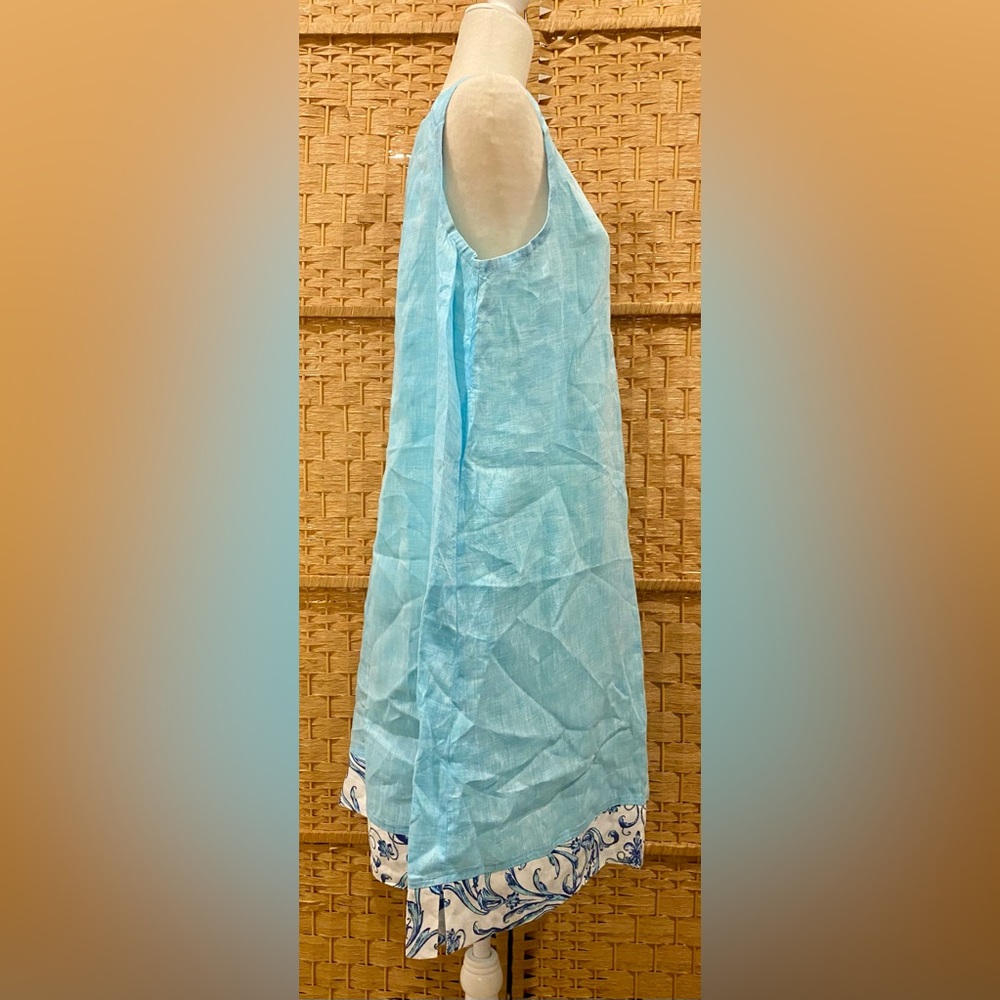 POSITIAMO Positano 100% Pure Linen Made in Italy Blue Shift Dress - Sz XL - Picture 5 of 8